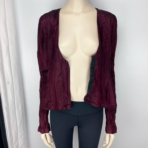 MARIE SAINT-PIERRE Burgundy Bordeaux Red Crinkle Luxury Holidays Top Blouse sz S - Picture 2 of 8